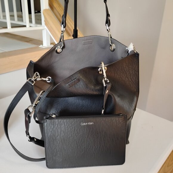 Calvin Klein Handbags - Calvin Klein Black Reversible Shoulder Bag with Coin pouch
